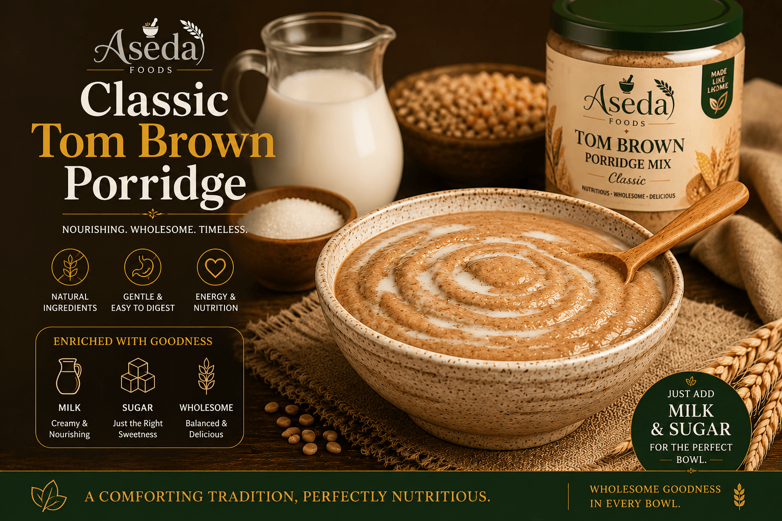 Warm bowl of Aseda Tom Brown porridge
